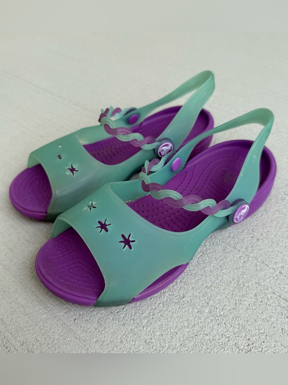 CROCS Size 13 Mary Janes Sandals ISABELLA Strappy Jelly Purple Aqua Girls Shoes